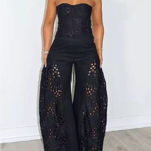 Elegant Black Lace 2-Piece Pants Set
